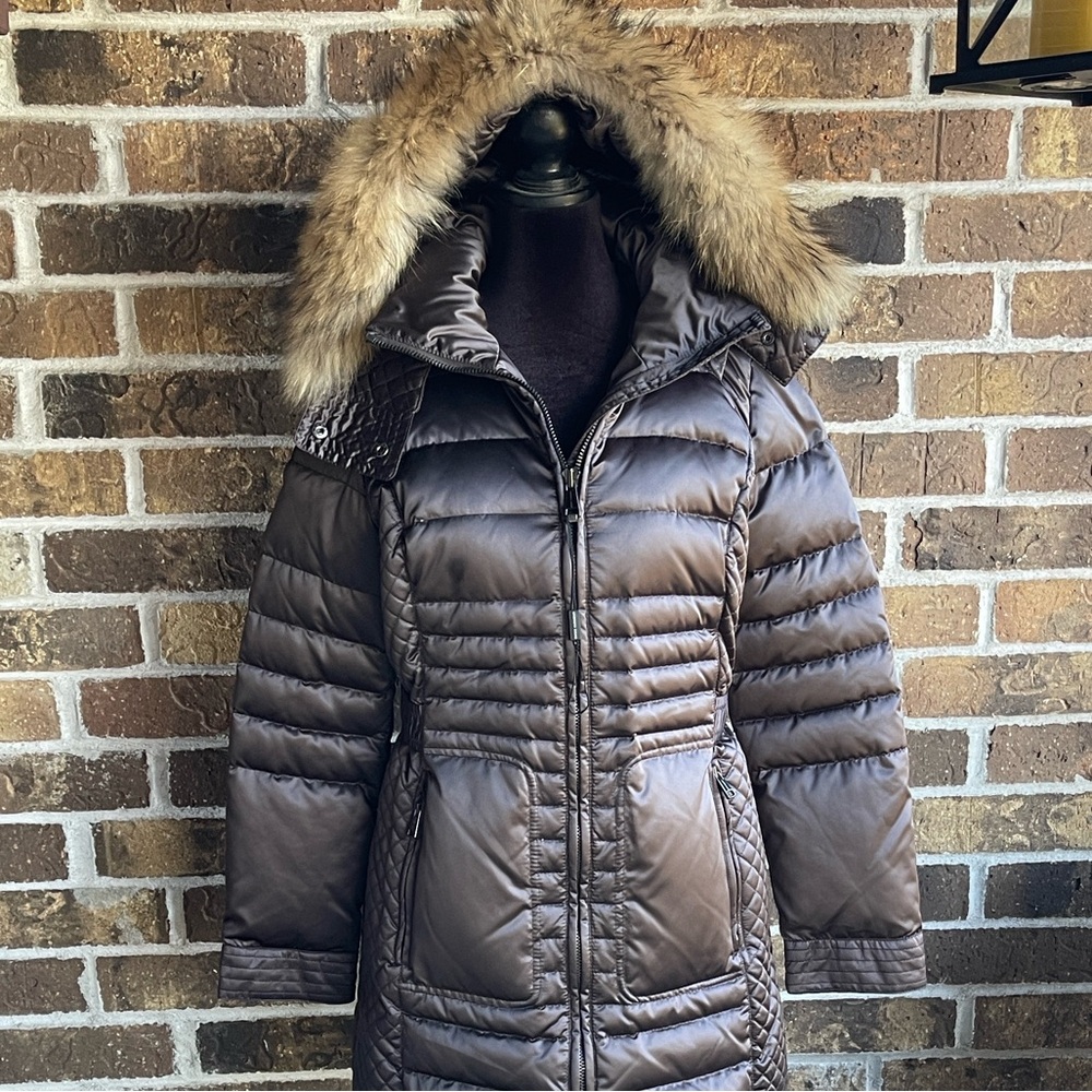 NEW Andrew Marc Real Fur Hooded Down Coat Jacket